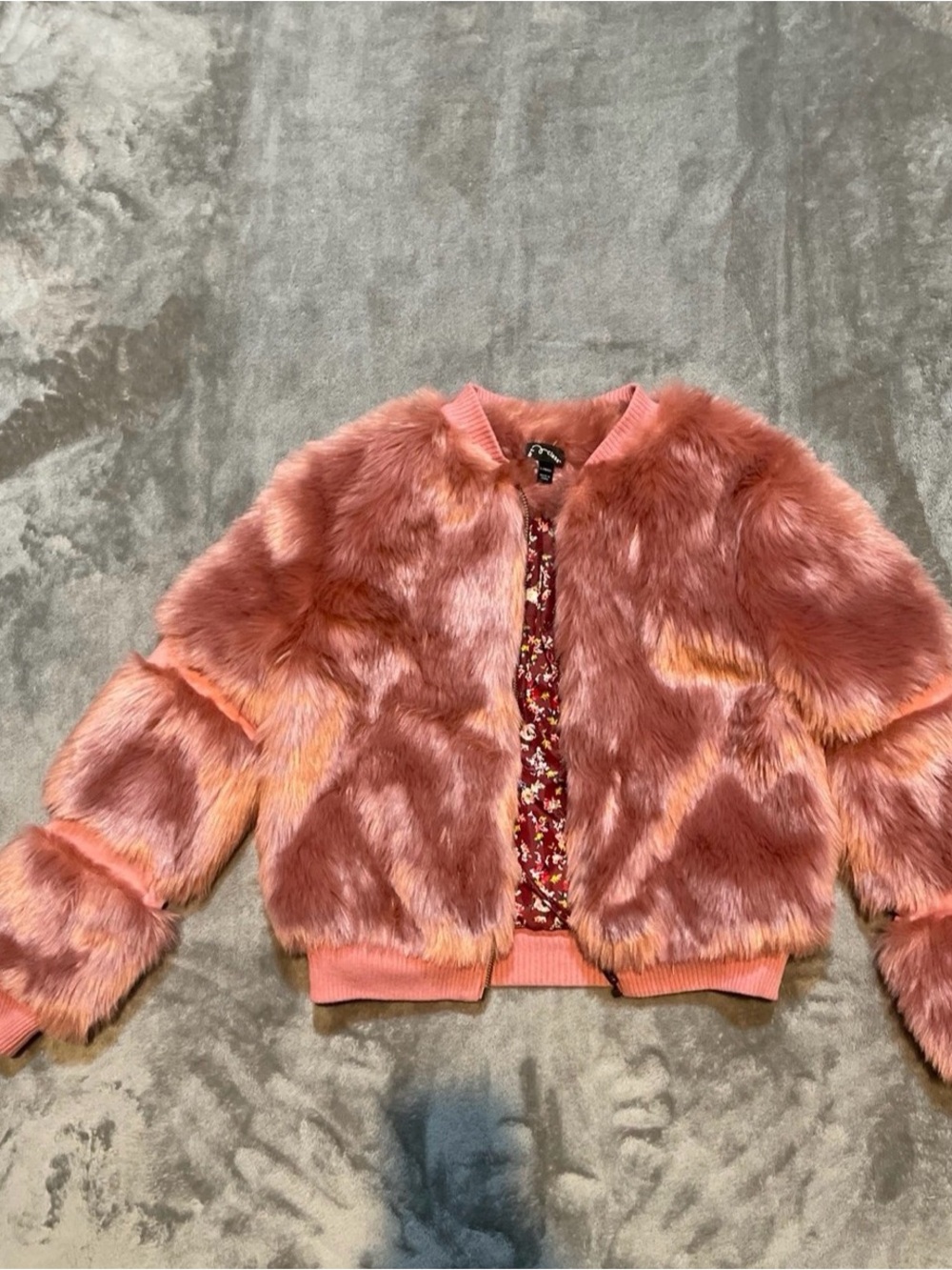 Girls Plush Pink Faux Fur Bomber Jacket